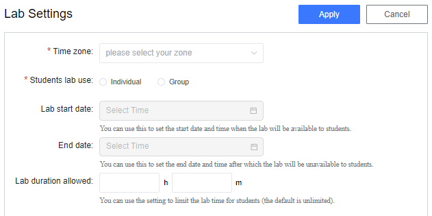 Lab Setting options